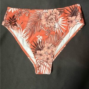 Floral High-Waisted Bikini Bottom - Orange